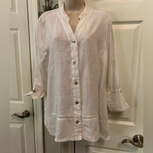 NWT Symple 100% Linen White Button-Up Top Medium Tunic Coastal Beach Lagenlook